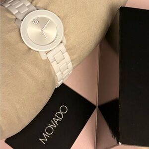 Movado White and Silver Watch